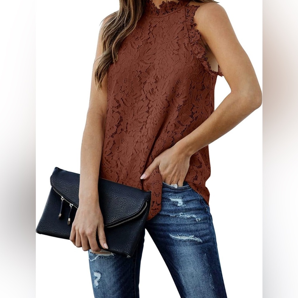 Berryou Women’s Summer Lace Trim Sleeveless Top